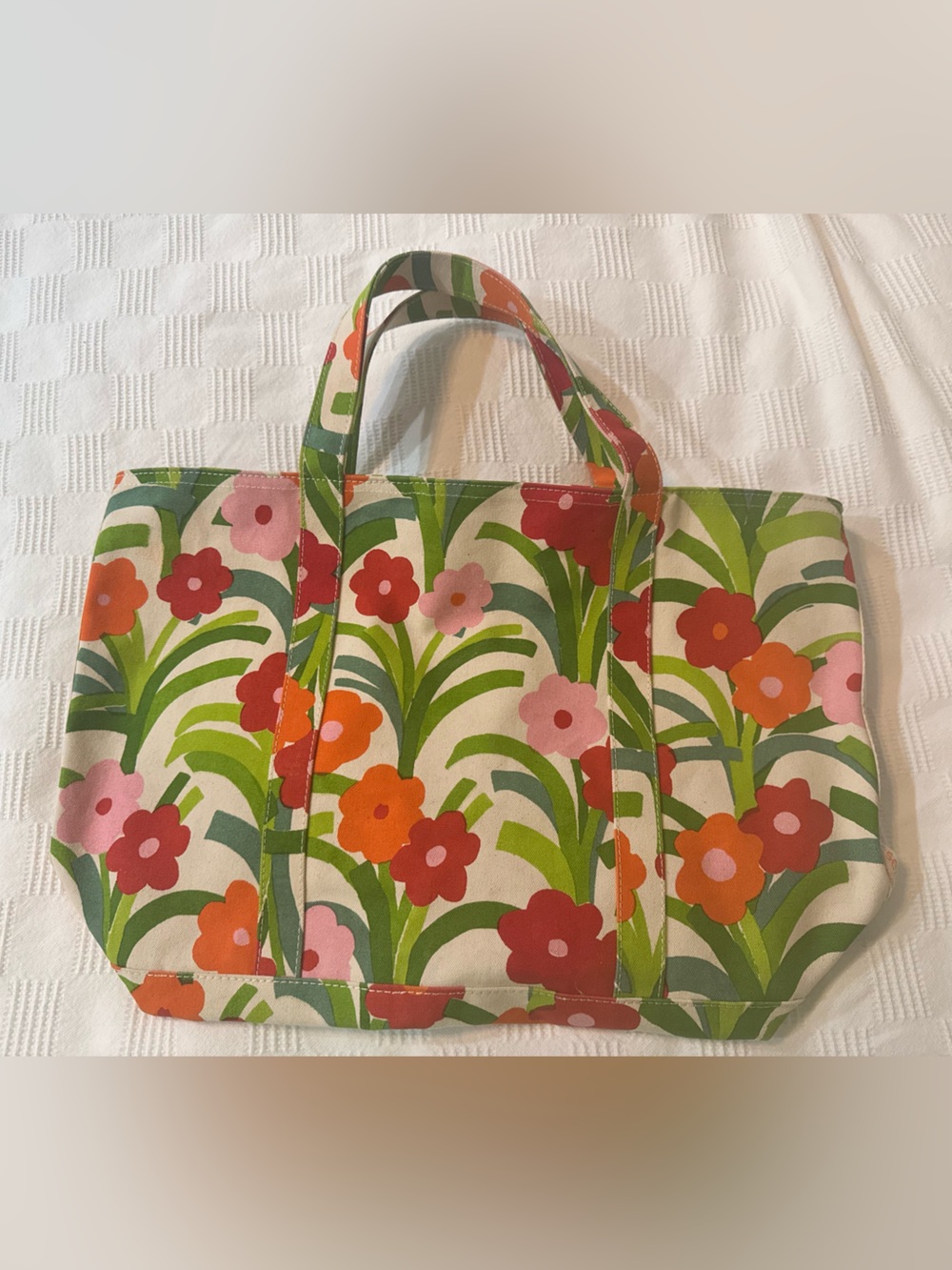ANNIE SELKE Floral Canvas Tote in Green, Orange & Pink - Never used.